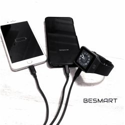 Кабел A+ за зареждане-синхронизиране, micro USB+ lightning+ Type C