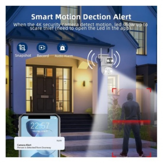 Водоустойчива камера BeSmart, ICSee, 6MP, Двойна, WIFI IP FULL HD, БялаКамери за видеонаблюдение за външен монтаж