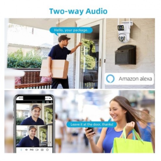 Водоустойчива камера BeSmart, ICSee, 6MP, Двойна, WIFI IP FULL HD, БялаКамери за видеонаблюдение за външен монтаж