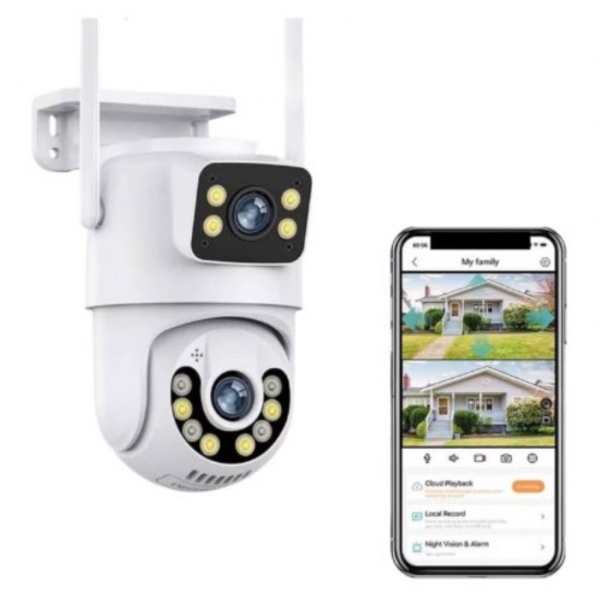 Водоустойчива камера BeSmart, ICSee, 6MP, Двойна, WIFI IP FULL HD, БялаКамери за видеонаблюдение за външен монтаж