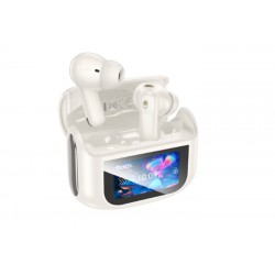 Безжични слушалки, In-Ear Buds TWS, калъф с тъчскрийн LED, до 7 часа автономност, ANC+ENC шумопотискане, BT 5.4, бели (EQ21)