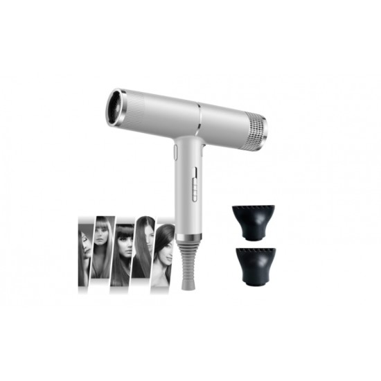 Професионален сешоар T1 BeSmart, Смарт контролна температурата, Анионно подхранване на косата, Различни дюзи за оформяне на косата, 1000W, с дифузер и йони, 4 степени на скорост, 245x200мм, Сребрист