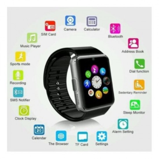 Смарт часовник Smart Wear GT08, слот за сим карта и мемори карта, камера, bluetooth, Сребрист Мъжки Смарт Часовници