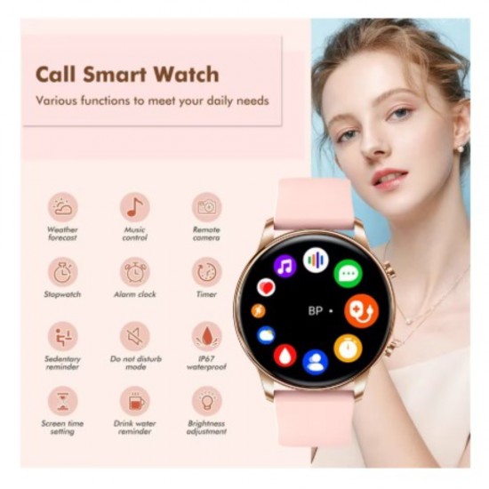 Дамски смарт часовник BeSmart Y66, Bluetooth обаждане, Обаждания/Sms/Известия в социални мрежи, Наблюдение на физическата активност, Сън, Сърдечен ритъм, Крачкомер, Златно/РозовоBlack Friday