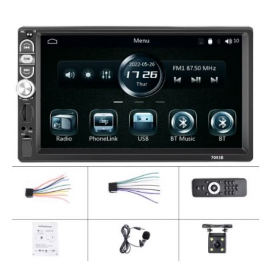 Мултимедия BeSmart, модел 7039B, 1 DIN Радио За Кола, 7 Инча, Bluetooth, Carplay, Многоцветен, CD, DVD плеъри за кола