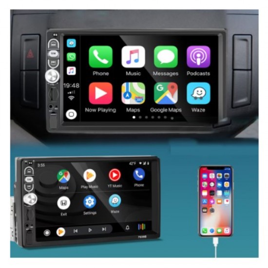 Мултимедия BeSmart, модел 7039B, 1 DIN Радио За Кола, 7 Инча, Bluetooth, Carplay, Многоцветен, CD, DVD плеъри за кола