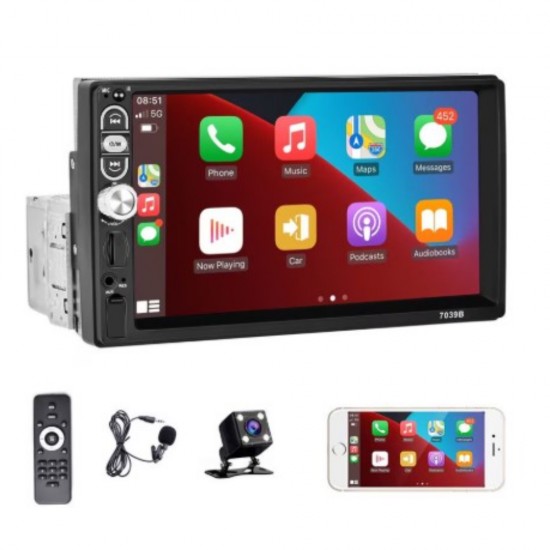 Мултимедия BeSmart, модел 7039B, 1 DIN Радио За Кола, 7 Инча, Bluetooth, Carplay, Многоцветен, CD, DVD плеъри за кола