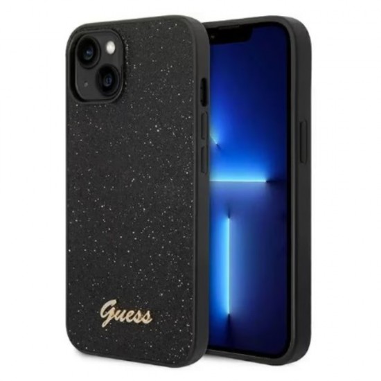 Калъф Guess PC/TPU Glitter Flakes Metal Logo, За iPhone 14 Pro, Черен