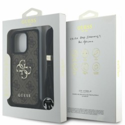 Guess PU 4G Метално лого с каишка за кръст на гърба за iPhone 16 Pro Max Brown