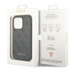 Guess твърд калъф за iPhone 14 Pro 6,1" сив с метално златно лого 4G