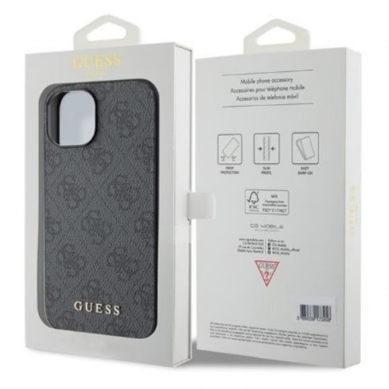 Оригинален твърд гръб GUESS, За Apple iPhone 15, Сив