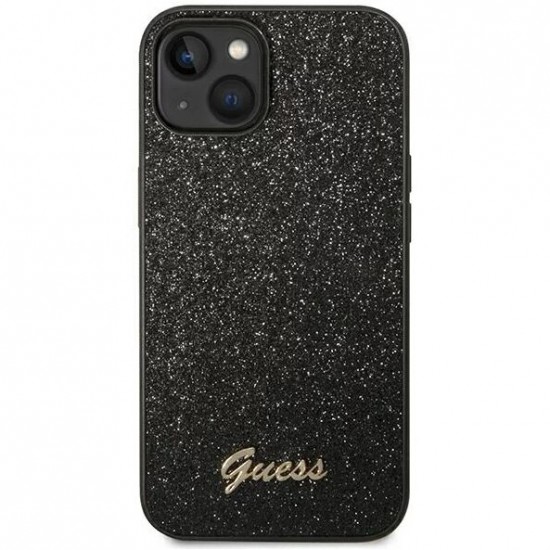 Калъф Guess PC/TPU Glitter Flakes Metal Logo, За iPhone 14 Pro, Черен