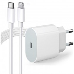 BeSmart 20w– комплект съвместим с Apple, iPhone и iPad, USB-C адаптер 20W с Lightning кабел, бял, 2 в 1