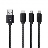 Кабел A+ за зареждане-синхронизиране, micro USB+ lightning+ Type C
