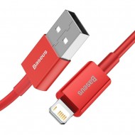Кабел Baseus Cafule, сплетен USB към Lightning, QC 3.0, 2.4A, 0.5M, червен