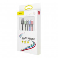 Кабел за зареждане Baseus USB към Lightning - USB към MicroUSB - 2 x USB към USB Type-C Rapid, 1.2 м, Черен