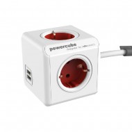 ALLOCACOC PowerCube Extended USB удължител с разклонител, 1.5м, червен