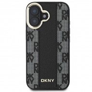 Кожен калъф DKNY MagSafe с кариран мотив, съвместим с iPhone 16 Plus, черен