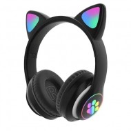 Слушалки CAT, Светещи, BT5.0, Микрофон, AUX IN, TF, MP3 плейър, Цветни LED светлини, Черен
