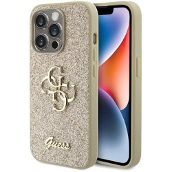 Предпазен калъф Cover Guess PU 4G Fixed Glitter Metal Logo за iPhone 15 Pro Max, Gold