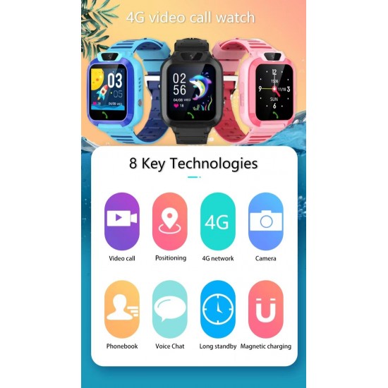 Детски GPS 4G смарт часовник BeSmart, DH11, с GPS локация, WIFI, SOS бутон, предна камера, функция за телефон, шпионски мониторинг, синBlack Friday