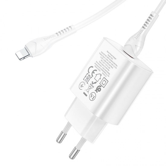 Мрежово зарядно устройство HOCO, N22 Jetta, Quick Charge, 25 W, 1 X USB Type-C, Кабел Lightning