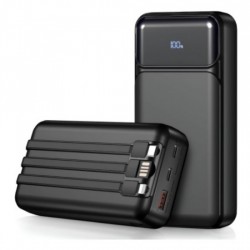 BeSmart 19654 – Външна батерия 20 000 mAh, 22,5 W, 3 интегрирани кабела, LED екран, черна