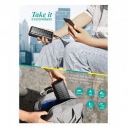 BeSmart 19761 baterie solară externă, 30000 mAh, 10W, 2x USB-A, Micro USB și Type-C, ABS, neagră