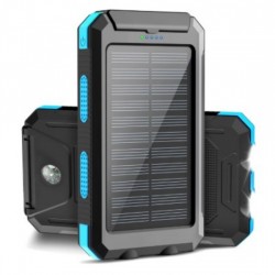 BeSmart 1500 – Baterie externă solară 20 000 mAh, 10 W, 5 V/2 A, 3 ieșiri, lanternă LED dublă, IP68, negru/albastru