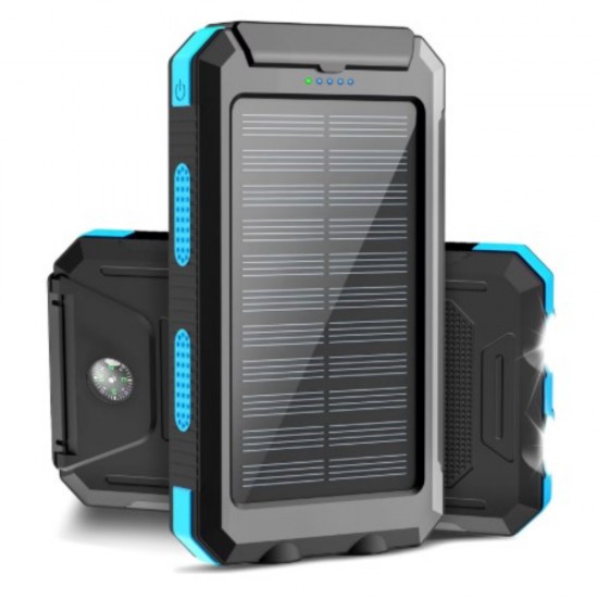 Външна соларна батерия BeSmart, 20000mAh, ABS, 5V/2A, 10W, 3 изхода, Двойно LED фенерче, 14×7.8×2.2 cm, Черен/Син Външни батерии