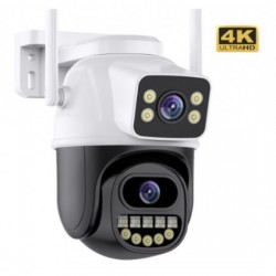 BeSmart 13982 – Двойна камера за видеонаблюдение, 8MP, Ultra HD 4K, 5X увеличение, Wi‑Fi, IP66, черна/бяла