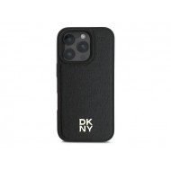 DKNY PU Leather Repeat Pattern Stack Logo MagSafe калъф за iPhone 16 Pro, черен