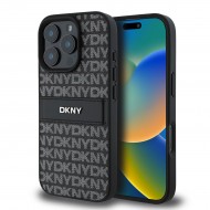 DKNY PU Leather Repeat Pattern Tonal Stripe Case за iPhone 16 Pro Black