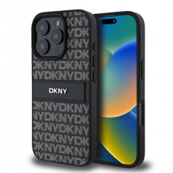 DKNY PU Leather Repeat Pattern Tonal Stripe Case за iPhone 16 Pro Black