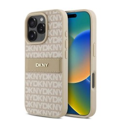 DKNY PU Leather Repeat Pattern Tonal Stripe Case for iPhone 16 Pro Beige – защитен калъф
