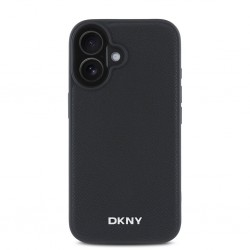 DKNY PU Leather Silver Metal Logo MagSafe Case за iPhone 16 Black