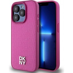 DKNY PU Leather Repeat Pattern Stack Logo MagSafe Case за iPhone 15 Pro Pink