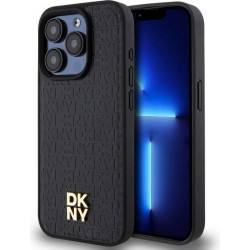 DKNY PU Leather Repeat Pattern Stack Logo MagSafe Case за iPhone 15 Pro Black