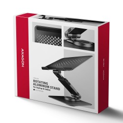 AXAGON STND-LRB suport din aluminiu pentru laptop și tabletă, rotire la 360°, negru