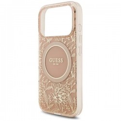 GUESS IML Flowers Electro Pearl Strap MagSafe за iPhone 17 Pro, розов