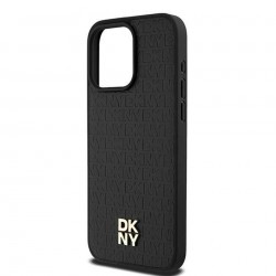 DKNY DKHMP15XPSHRPSK Leather Monogram Pattern Metal Logo MagSafe – husă pentru iPhone 15 Pro Max, neagră