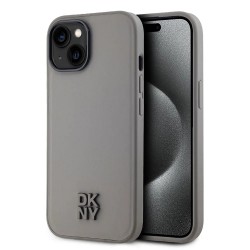 DKNY D9M5JJ3BM PU Leather Stack Logo MagSafe – husă gri pentru iPhone 15