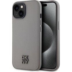 DKNY D9M5JJ3BM PU Leather Stack Logo MagSafe – husă gri pentru iPhone 15