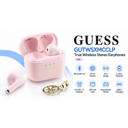 Guess GUTWSXMCCLP безжични TWS слушалки, Glossy Effect, розови, Bluetooth 5.4, IPX5