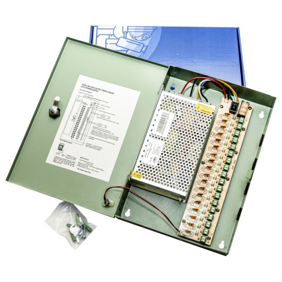 Захранване за видеонаблюдение DC12V 20A 18F със защита PA23Захранване за видеонаблюдение