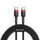 Baseus Cafule USB-C към USB-C кабел PD 2.0 60W - кабел с кабелна оплетка и бързо зареждане за устройства с USB-C порт (200 см) (черно-червено)USB Кабели за смарт телефони