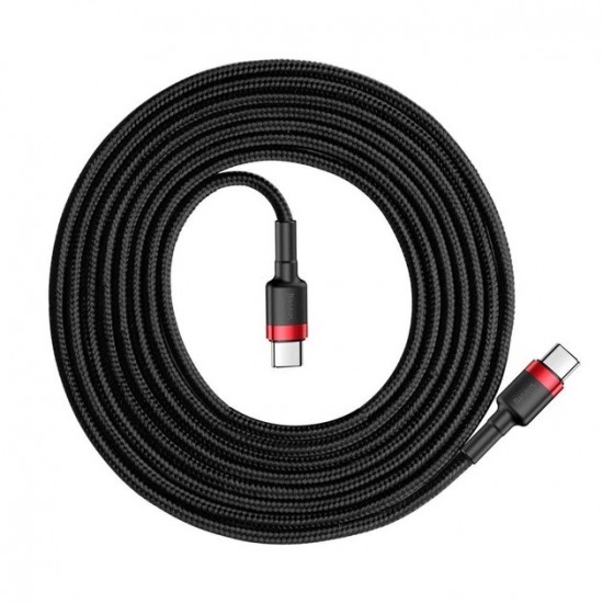 Baseus Cafule USB-C към USB-C кабел PD 2.0 60W - кабел с кабелна оплетка и бързо зареждане за устройства с USB-C порт (200 см) (черно-червено)USB Кабели за смарт телефони