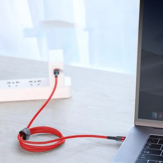 Baseus Cafule USB-C към USB-C кабел PD 2.0 60W - кабел с кабелна оплетка и бързо зареждане за устройства с USB-C порт (200 см) (черно-червено)USB Кабели за смарт телефони
