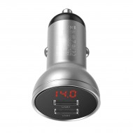 Baseus CCBX-0S Digital Display Dual USB 24W зарядно за кола, сребристо