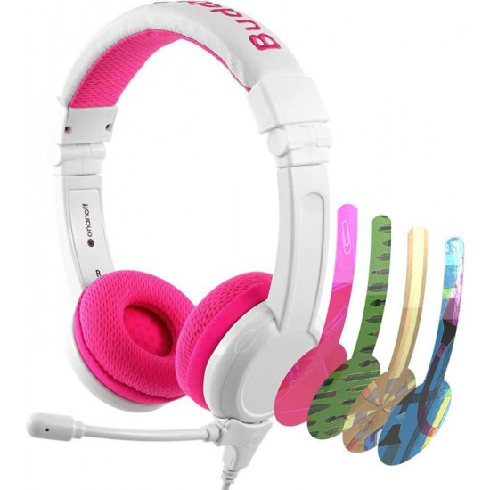 Детски слушалки с микрофон BuddyPhones SCHOOL+ – 3.5 мм жак, розовиСлушалки за компютър